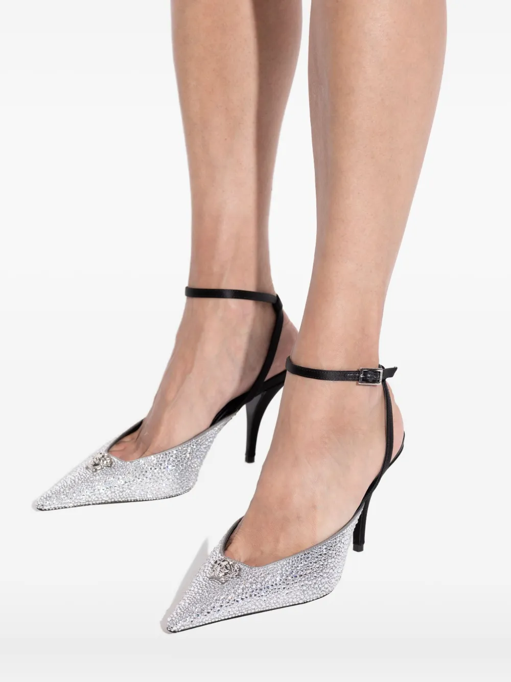 Versace 85mm Crystal La Medusa slingback pumps Silver