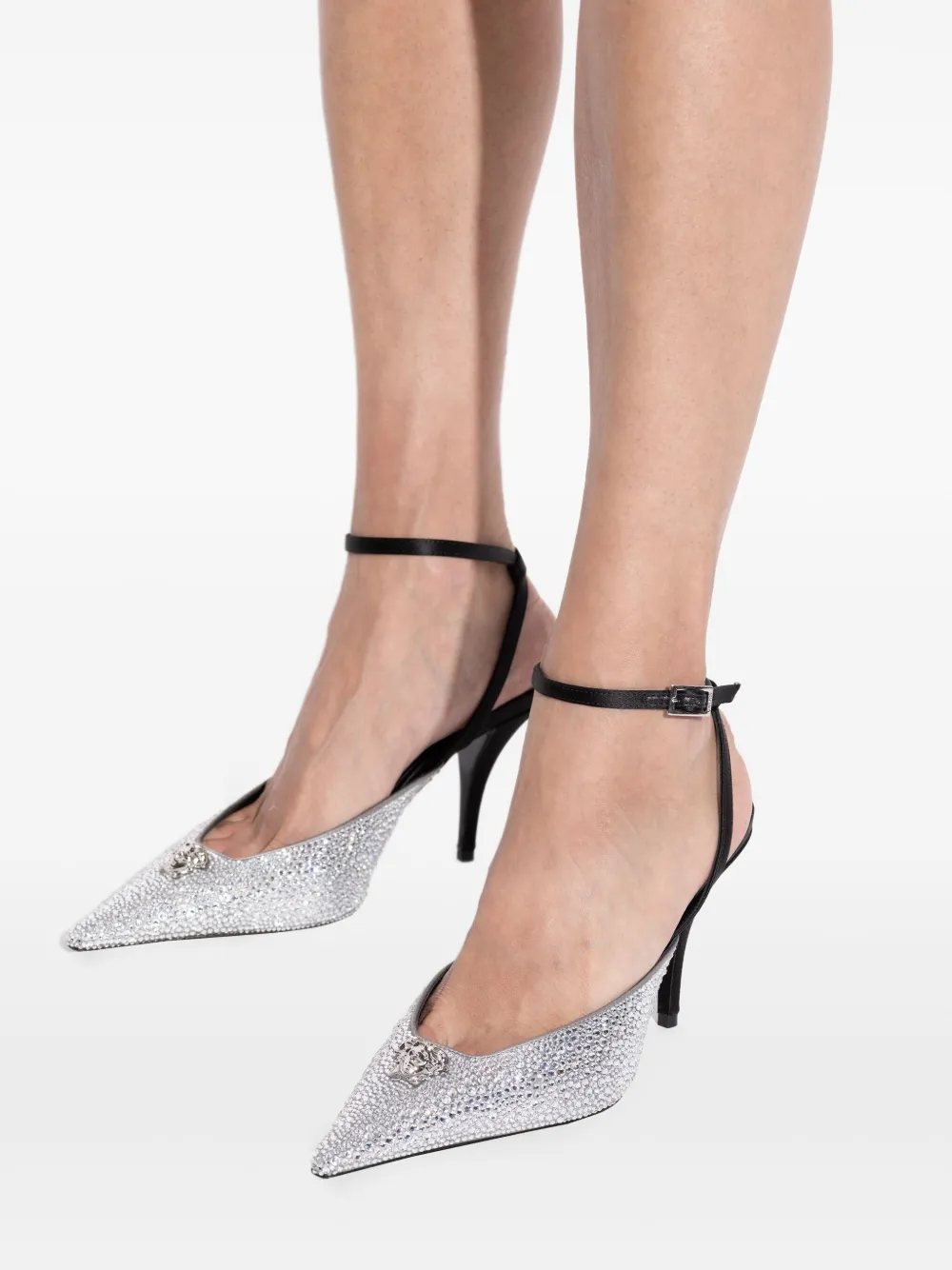 Versace 85mm Crystal La Medusa slingback pumps Silver