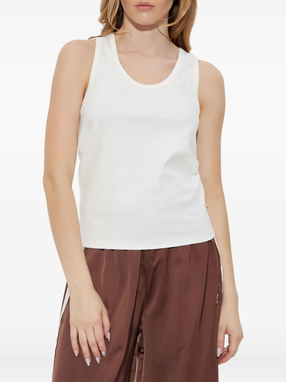 Pangaia Katoenen tanktop met diepe ronde hals Wit