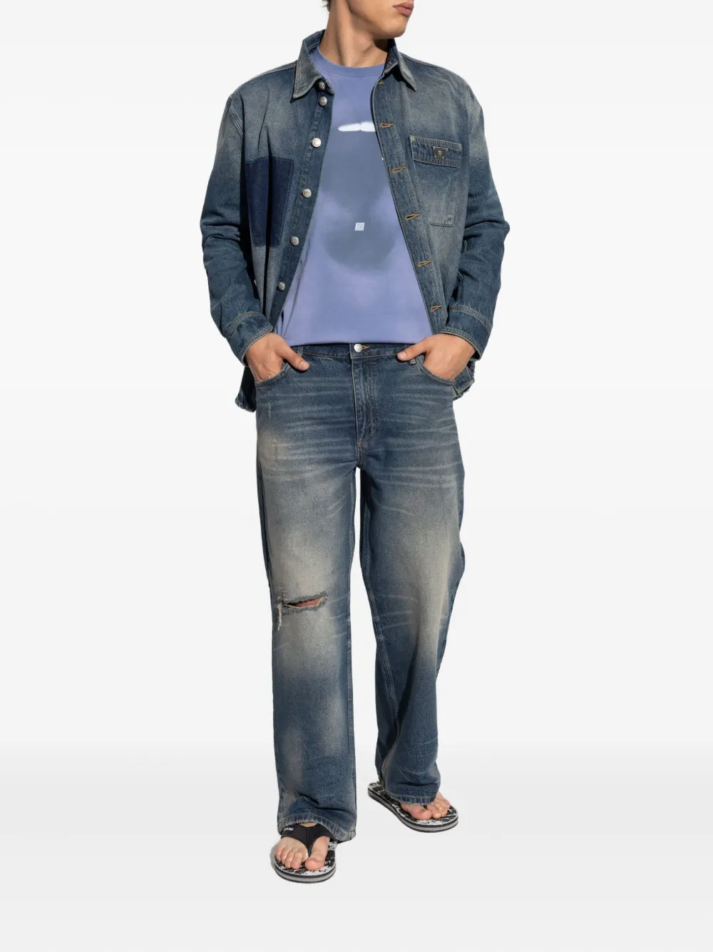MISBHV distressed-effect T-shirt - Blauw