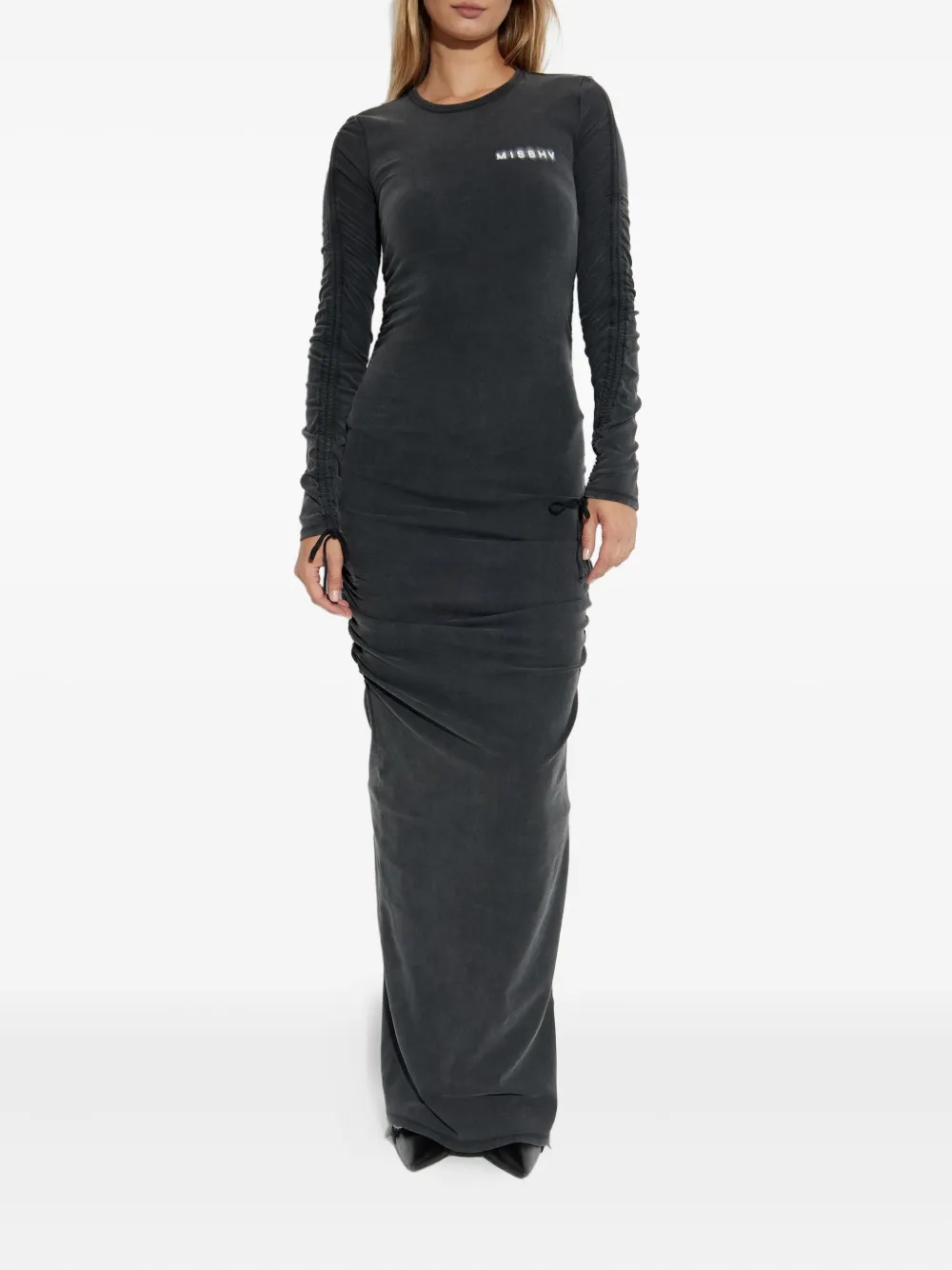 MISBHV long-sleeve drawstring maxi dress - Grijs