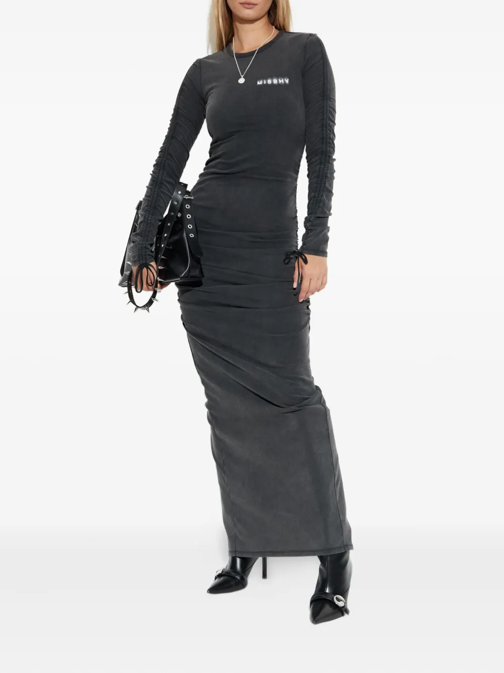 Misbhv Long-sleeve Drawstring Maxi Dress In Black
