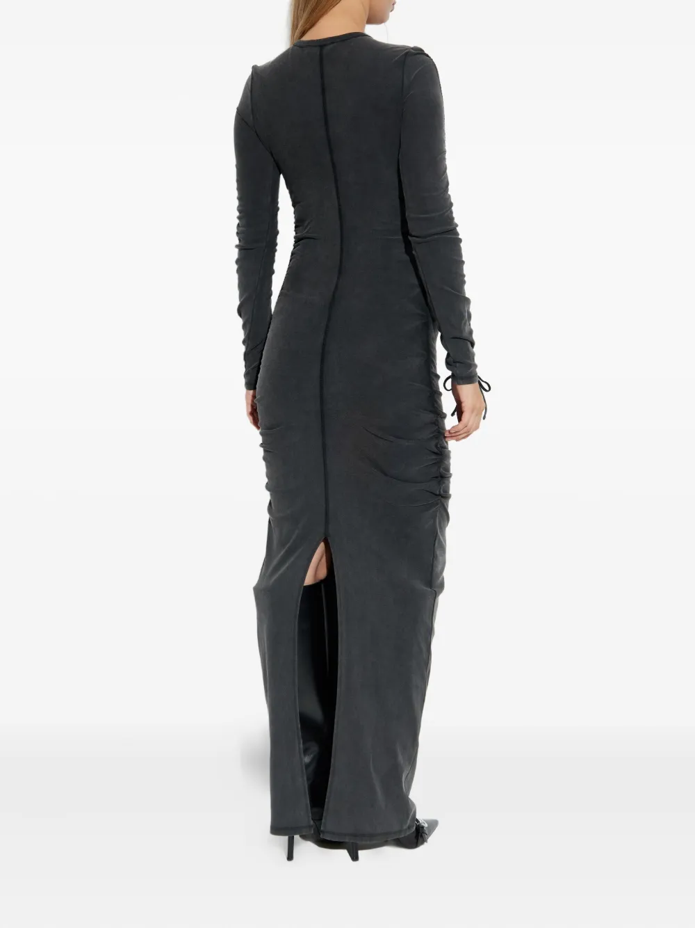 Misbhv Long-sleeve Drawstring Maxi Dress In Black