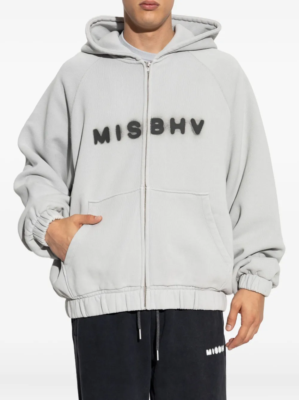MISBHV Hoodie met logoprint en rits Grijs