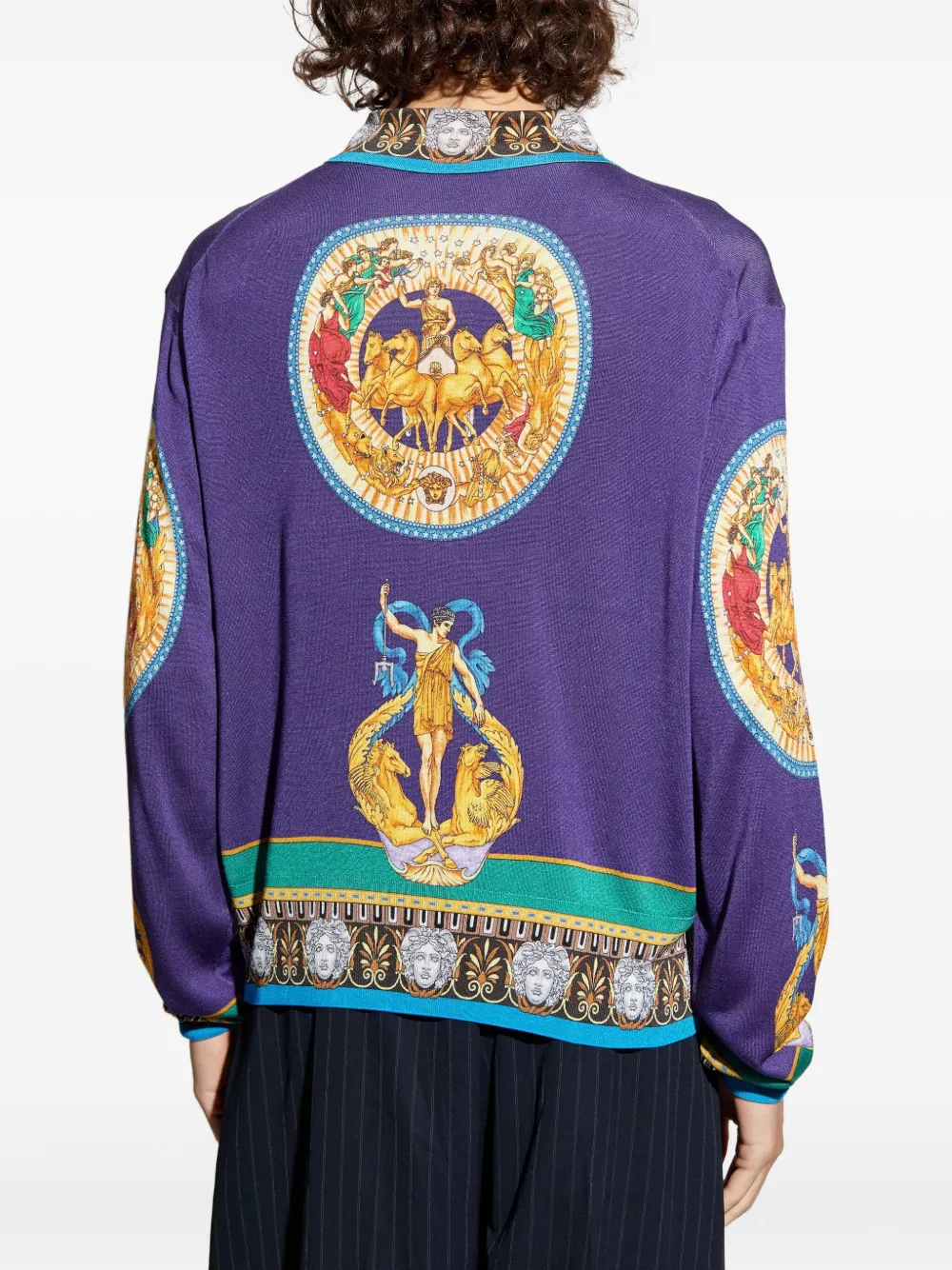 Versace Hall Of Statues Silk Cardigan In Purple