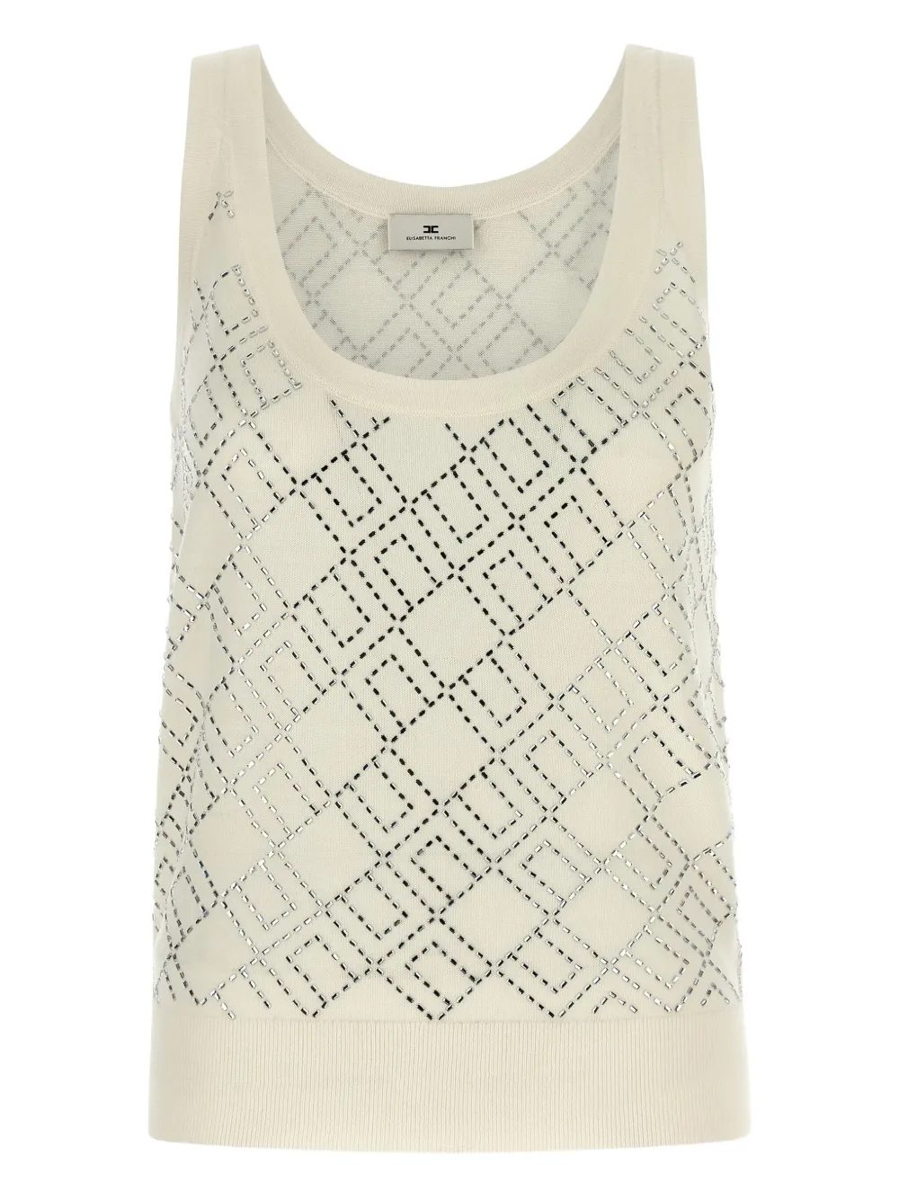 Elisabetta Franchi Crystal-embellished Merino Tank Top In White