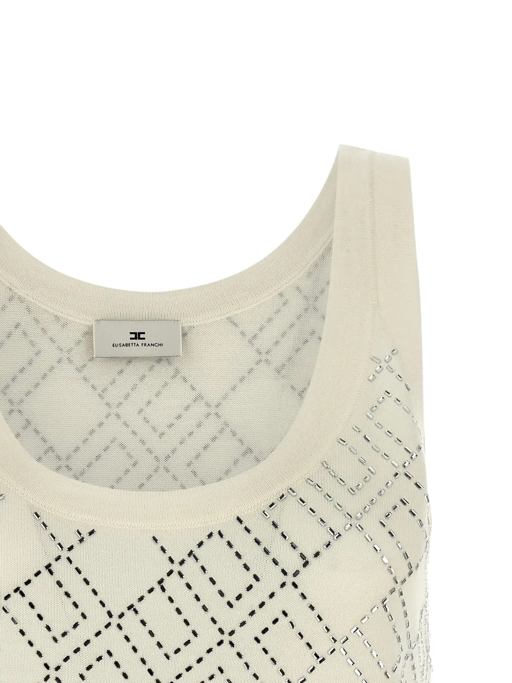 Elisabetta Franchi Crystal-embellished Merino Tank Top In White