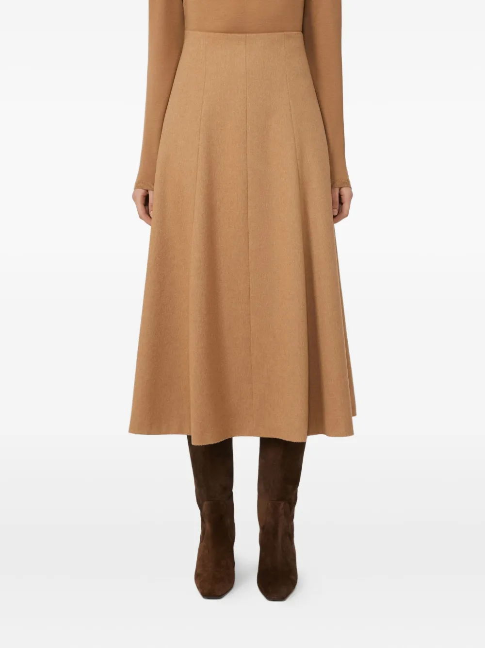 Max Mara Flared Midi Skirt Seam Detailing In Brown