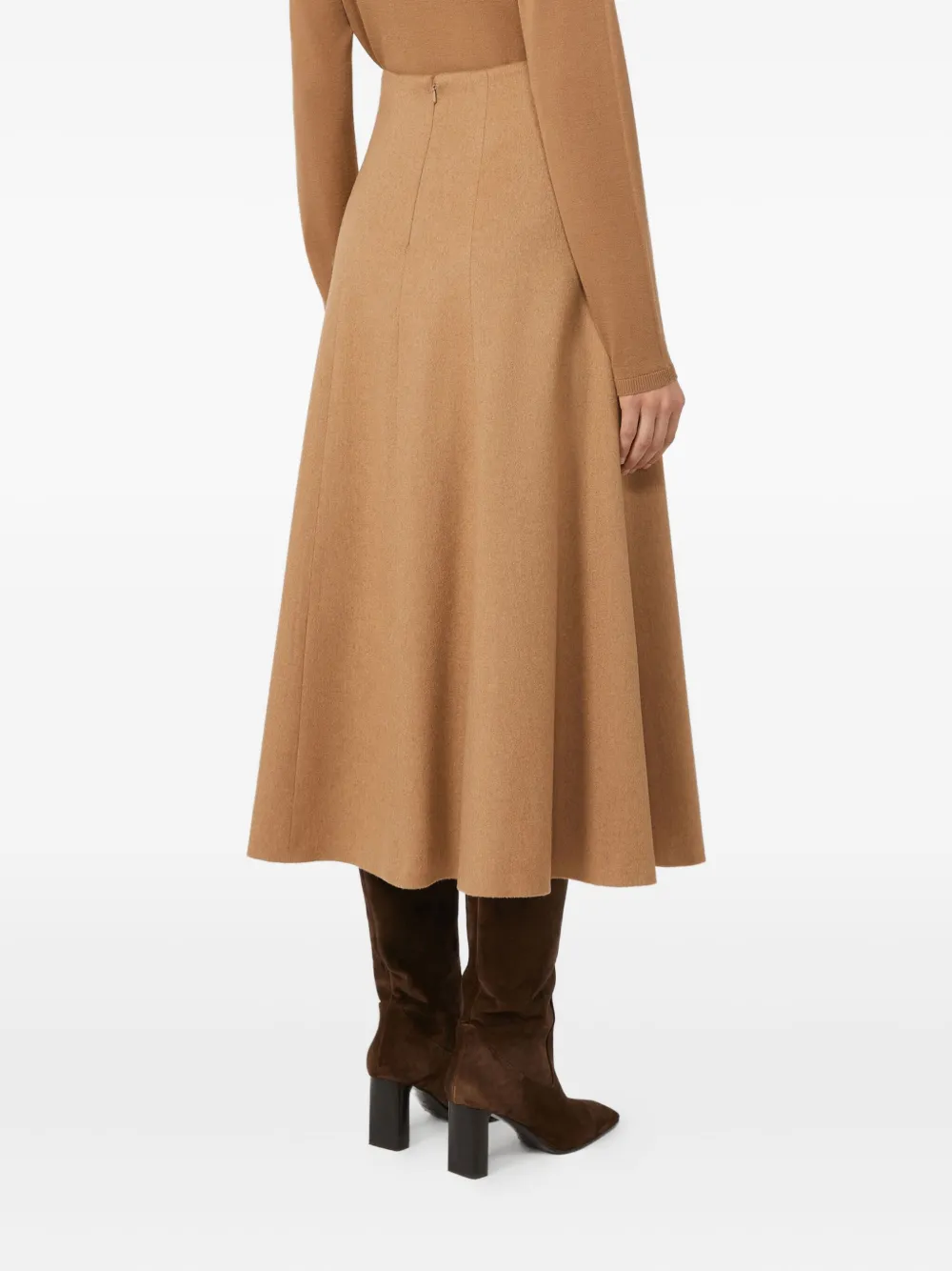 Max Mara Flared Midi Skirt Seam Detailing In Brown