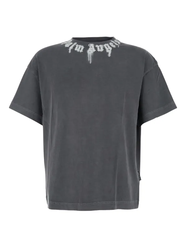 Palm Angels neck-logo spray-paint T-shirt | Grey | FARFETCH