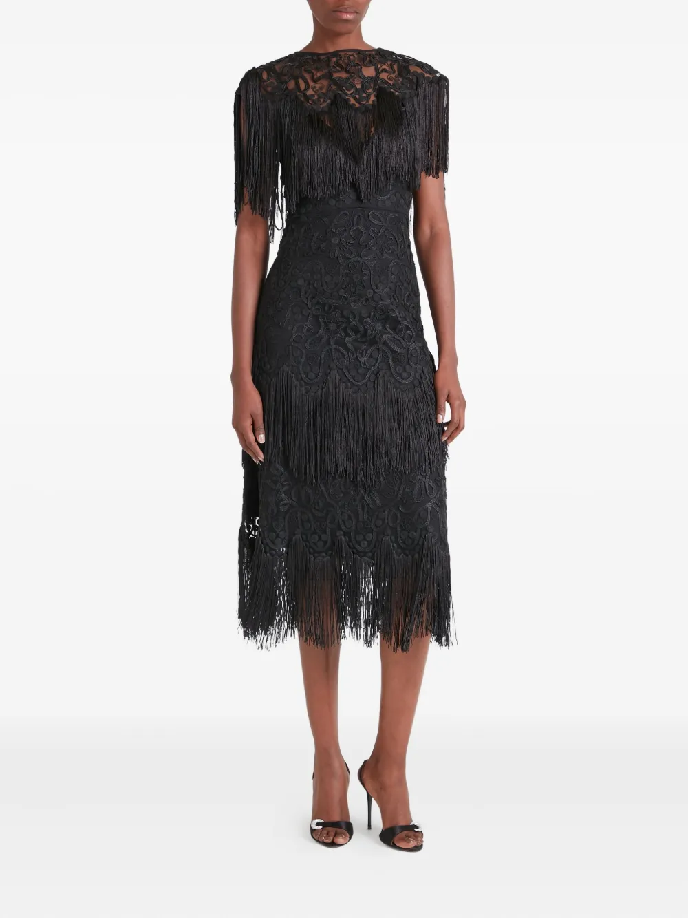 Temperley London Cordelle midi-jurk met korte mouwen en kwastje - Zwart