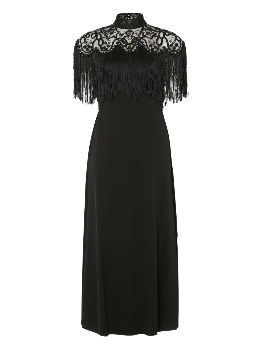 Temperley London Cordelle Tassel Short-sleeves Midi Dress In Black