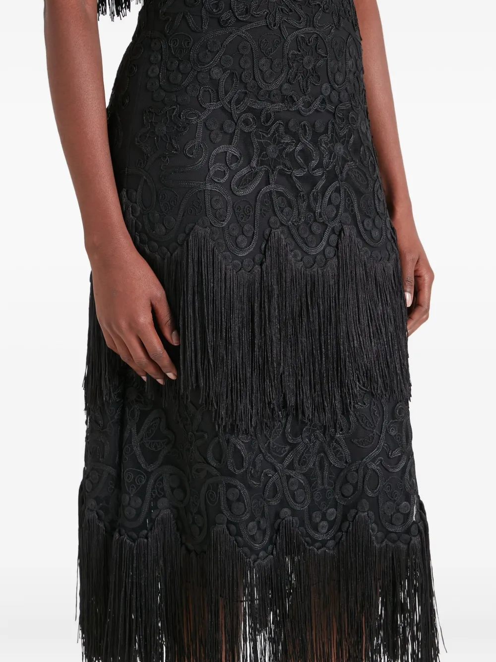 Temperley London Cordelle Tassel Short-sleeves Midi Dress In Black