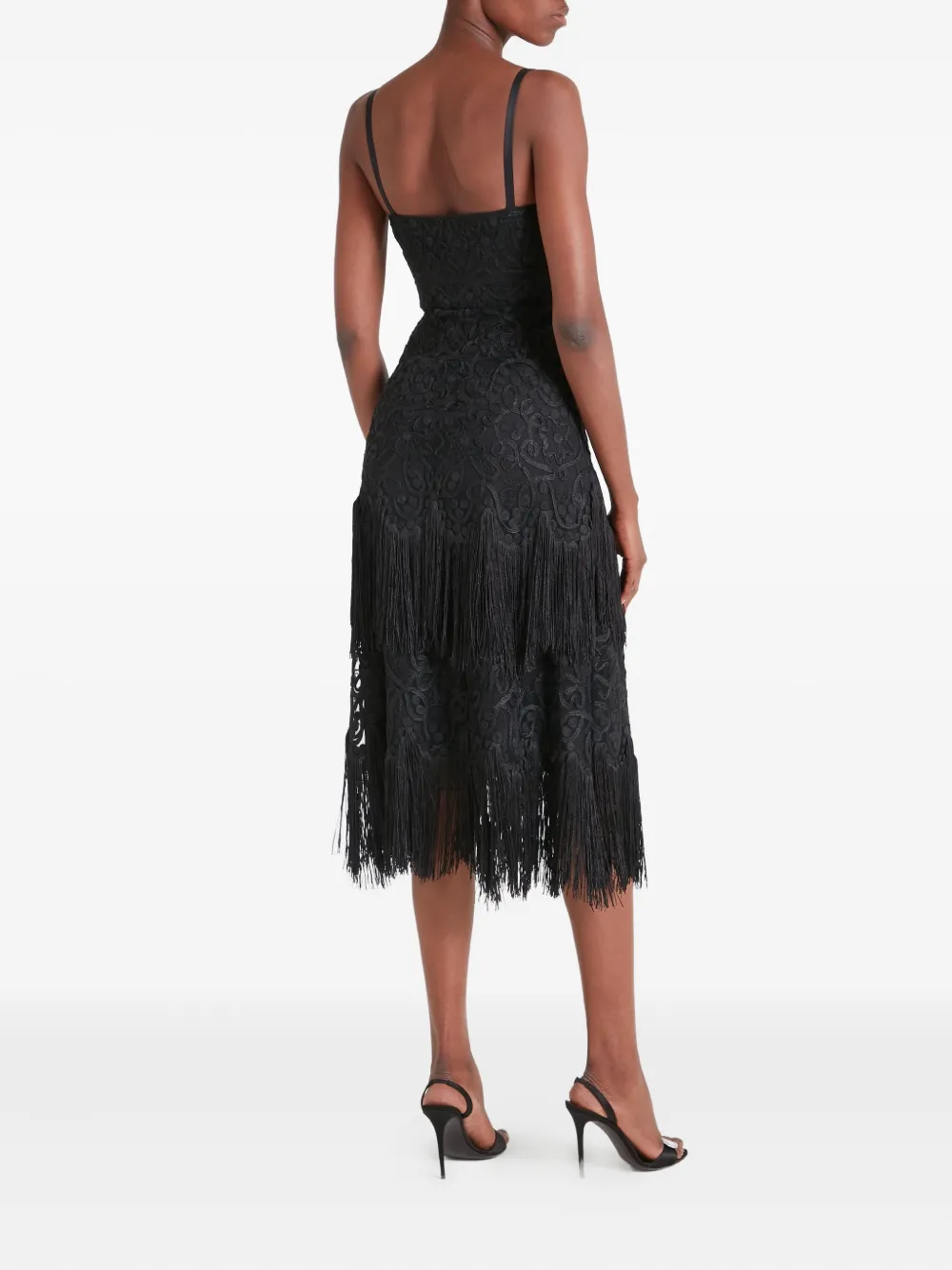 Temperley London Cordelle Tassel Short-sleeves Midi Dress In Black