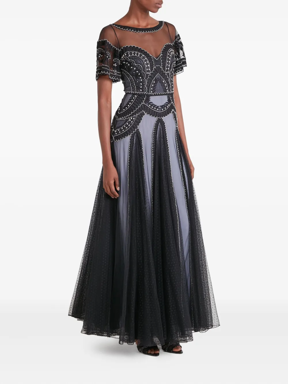 Temperley London Camile Embroidered Pleated Gown In Black