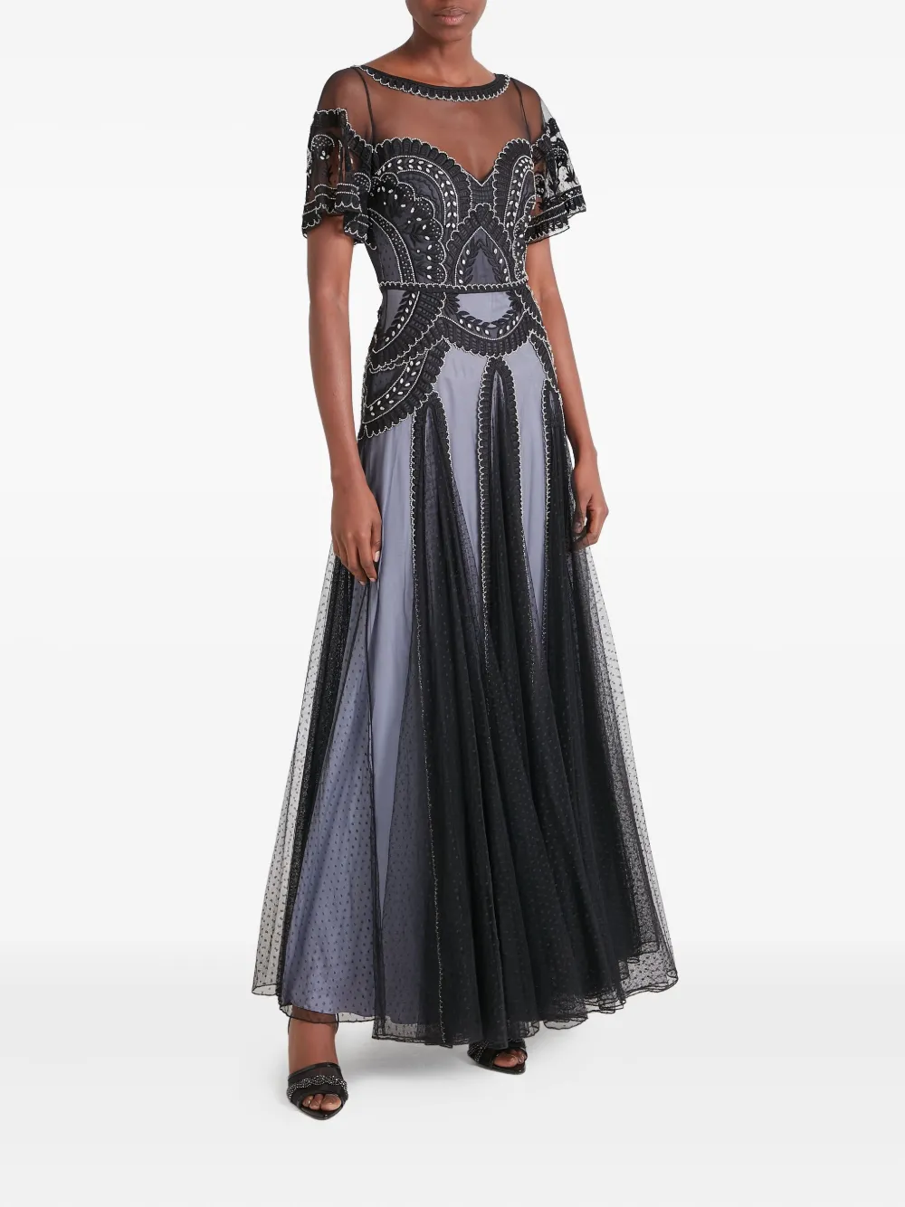 Temperley London Camile geplooide avondjurk met borduurwerk - Zwart