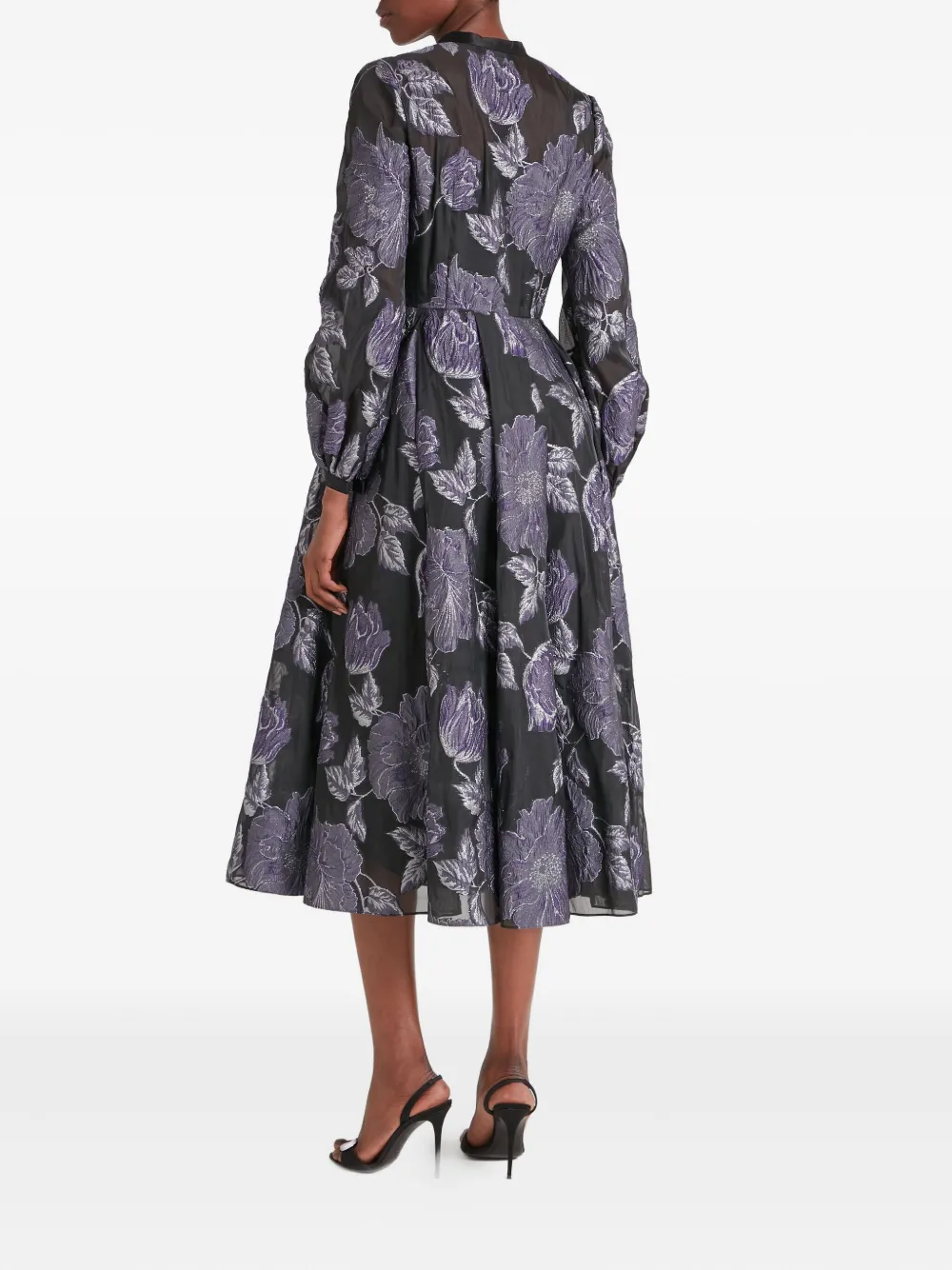 Temperley London Bridget Cocktail Floral-print Button-front Midi Dress In Black