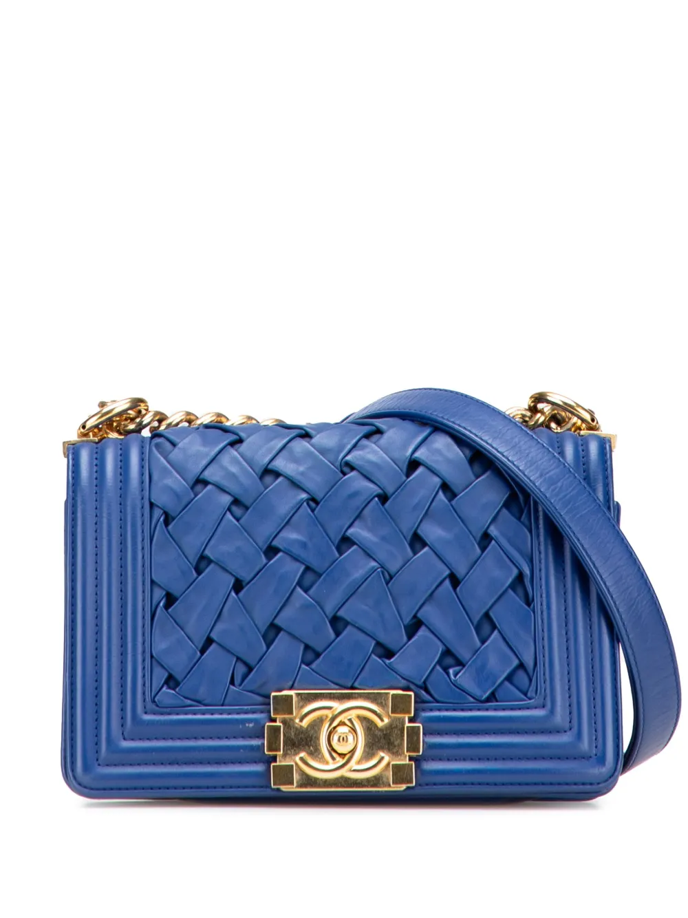 CHANEL Pre-Owned 2012-2013 Small Woven Lambskin Chateau Boy Flap CHANEL Pre-Owned 2012-2013 Small Woven Lambskin Chateau Boy Flap