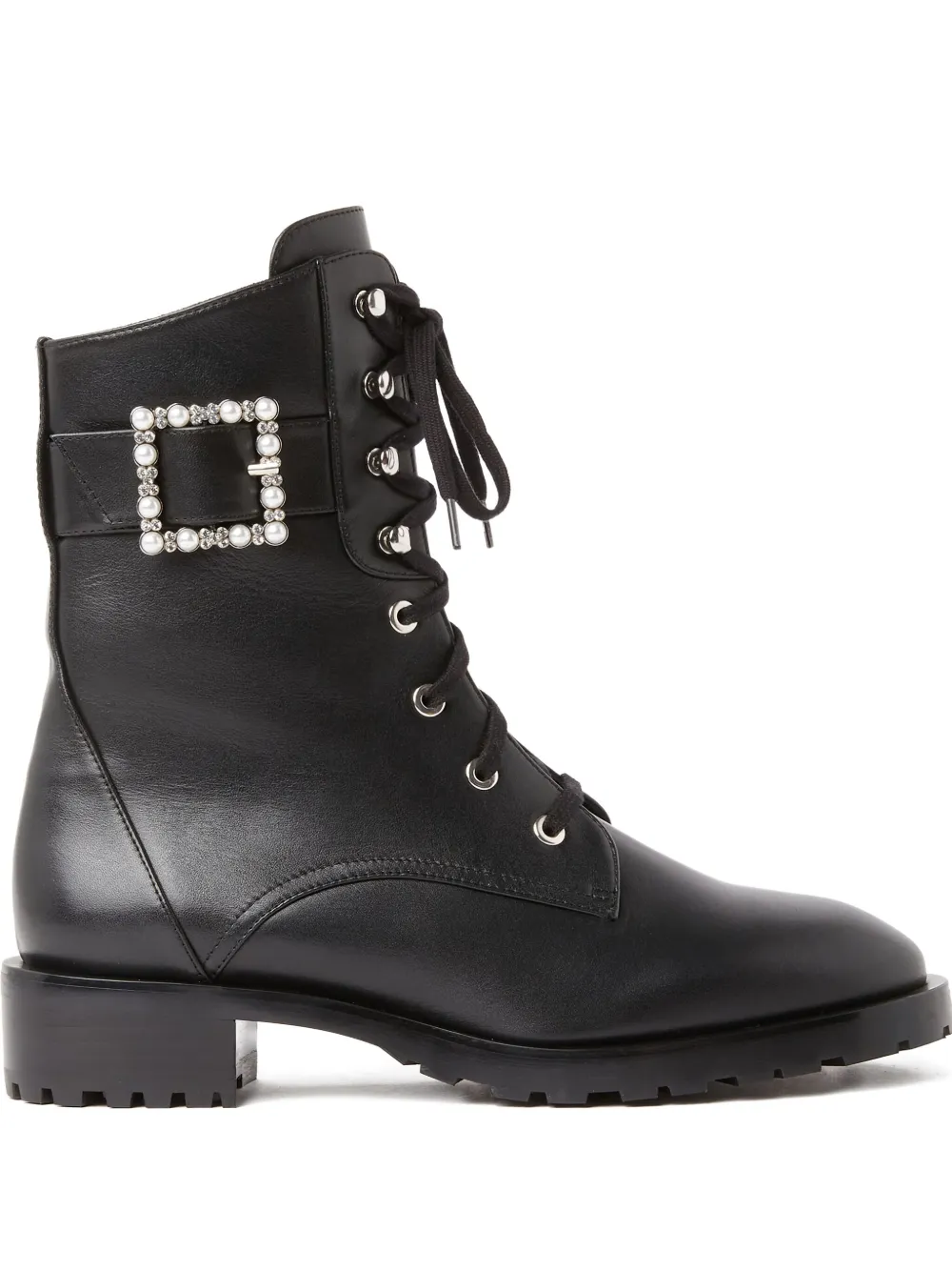Stuart Weitzman botas militares con detalle de perlas | negro | Image 1