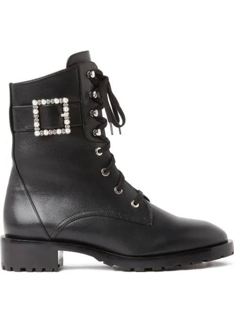 Stuart Weitzman pearl-embellished buckled combat boots