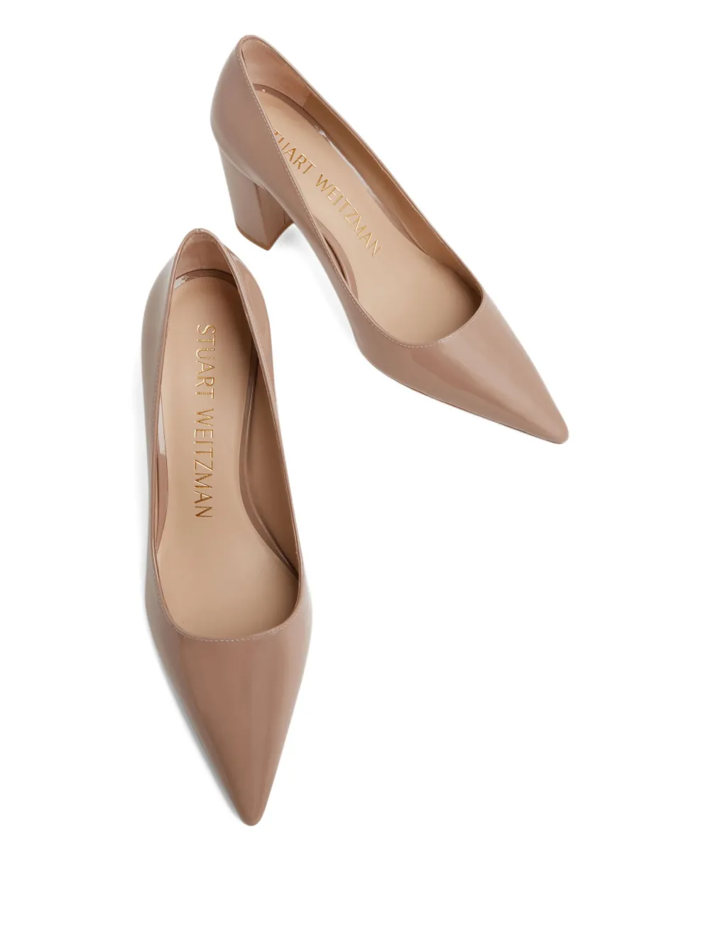 Stuart Weitzman 85mm Stuart Pointed Block-heeled Pump In Neutral