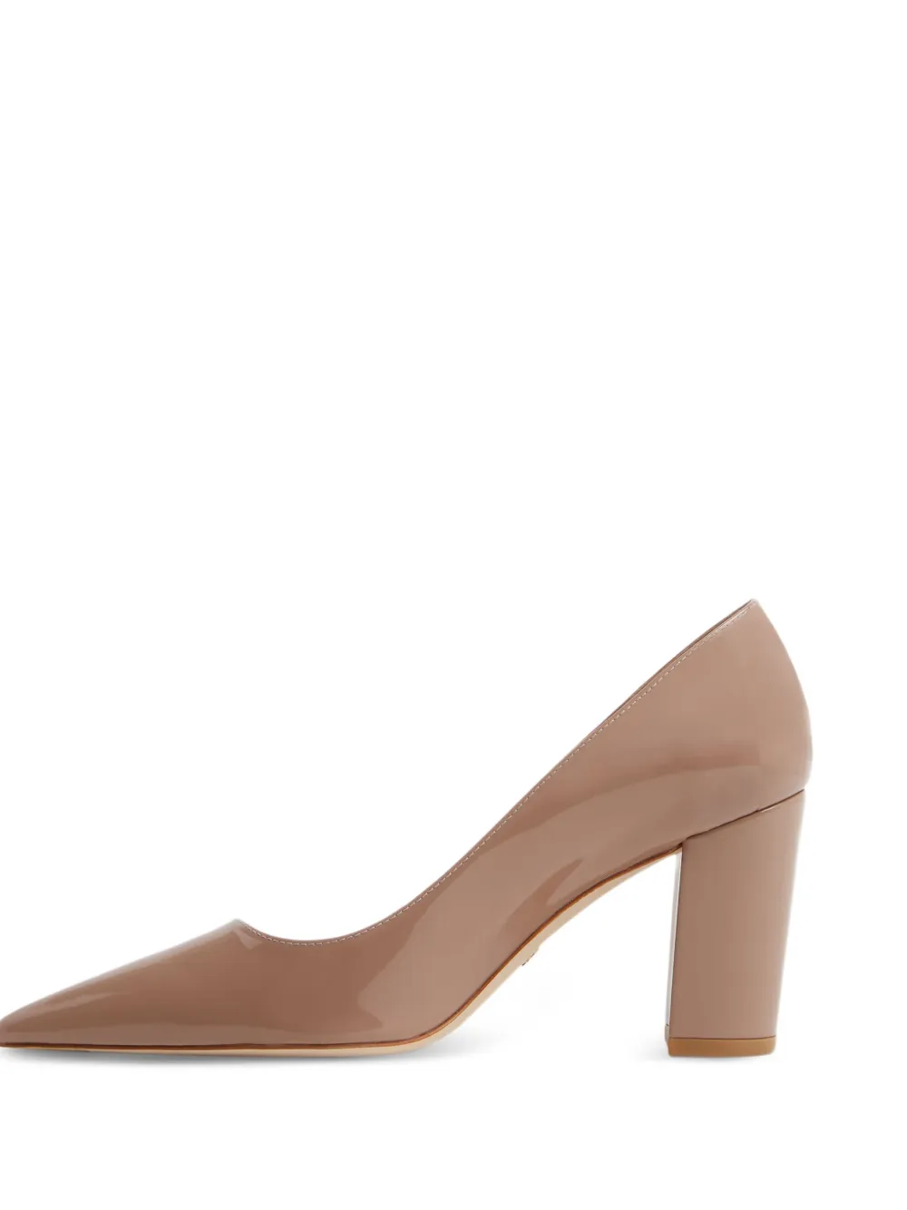 Stuart Weitzman 85 mm Stuart pumps met puntige neus en blokhak Beige