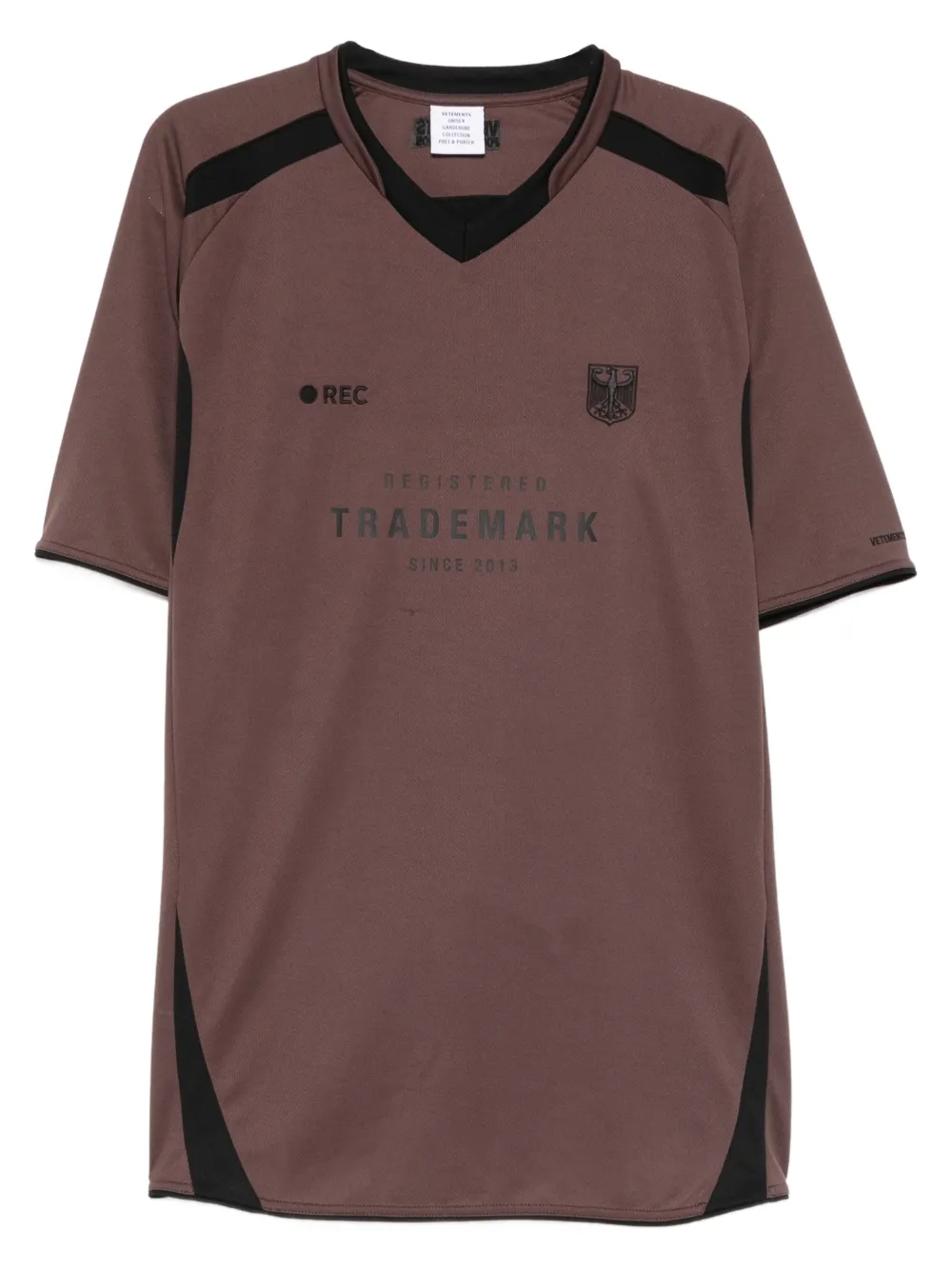 VETEMENTS Trademark Football number-77 panelled jersey - CHOCOLATE BROWN