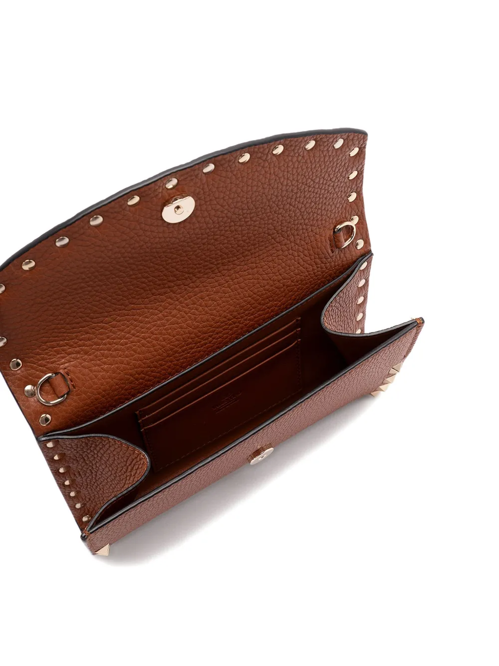Valentino Garavani Leren schoudertas met studs en ketting Bruin