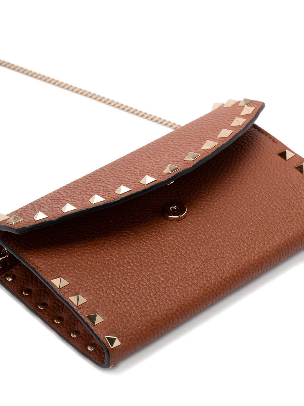 Valentino Garavani Leren schoudertas met studs en ketting Bruin