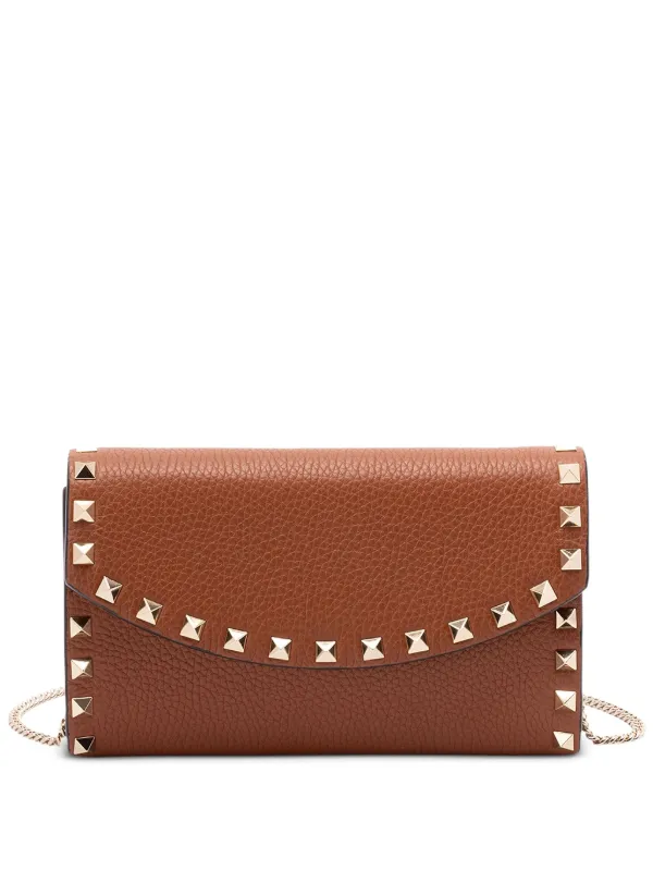 Valentino Garavani Rockstud Leather Chain Shoulder Bag Brown FARFETCH IN