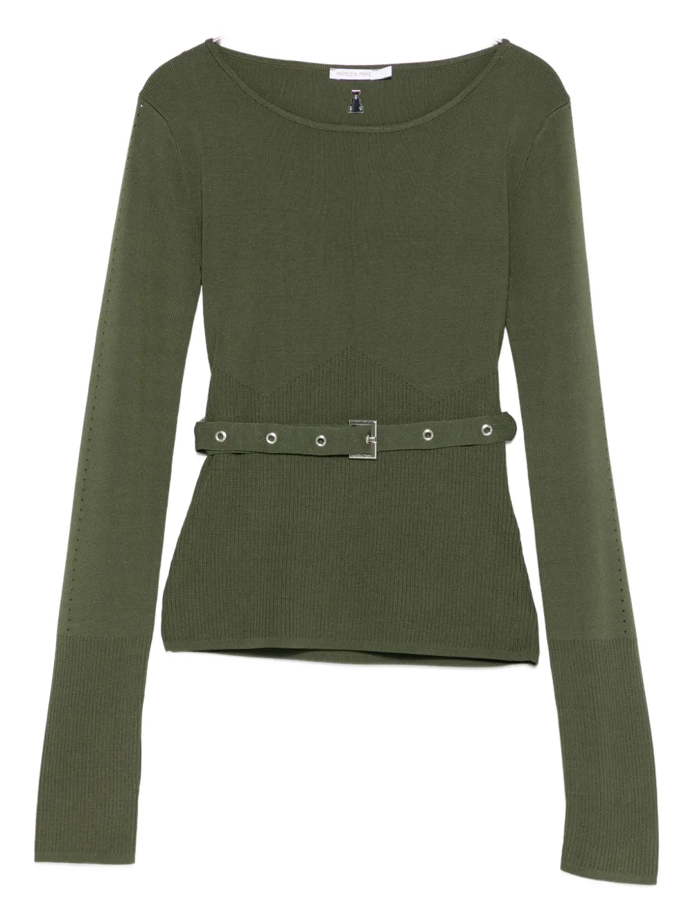 Patrizia Pepe belted ribbed top Groen