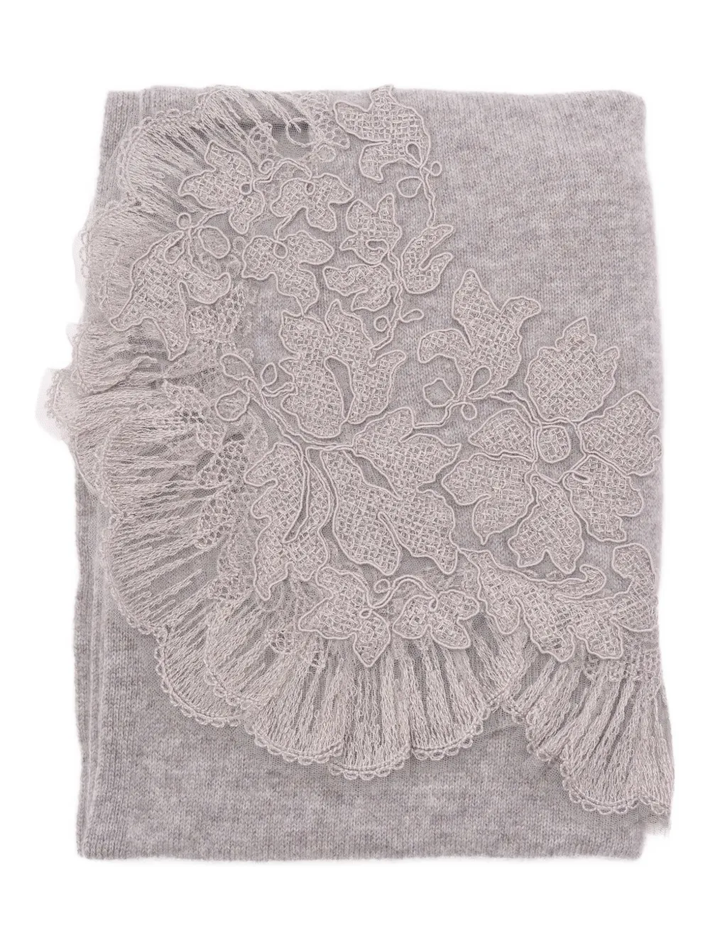 Ermanno Scervino Lace-embellished Cashmere Scarf In Gray