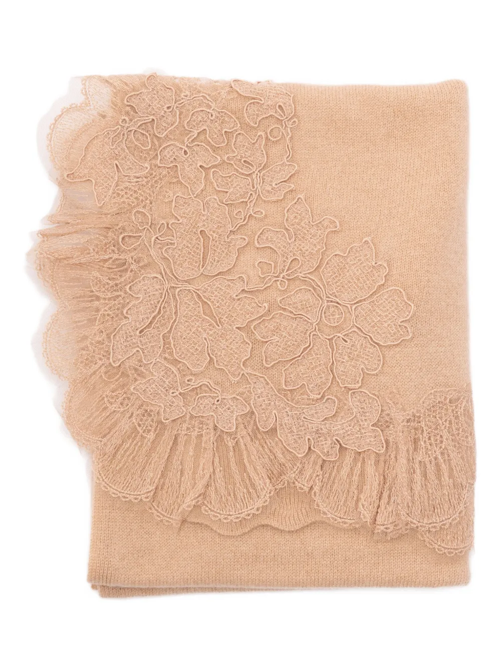 Ermanno Scervino Lace-embellished Cashmere Scarf In Neutral