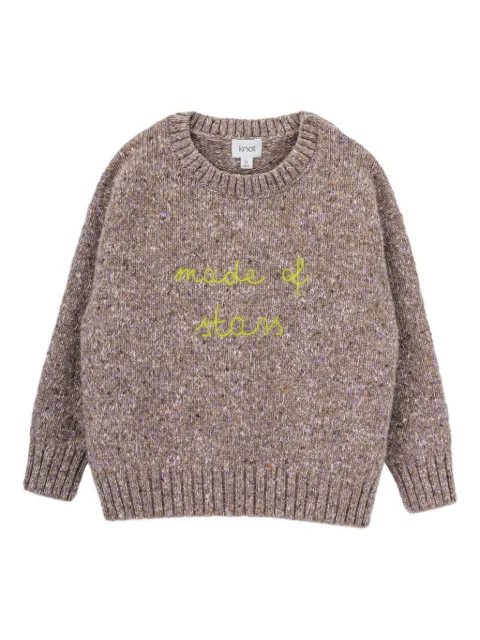 Knot embroidered speckled sweater