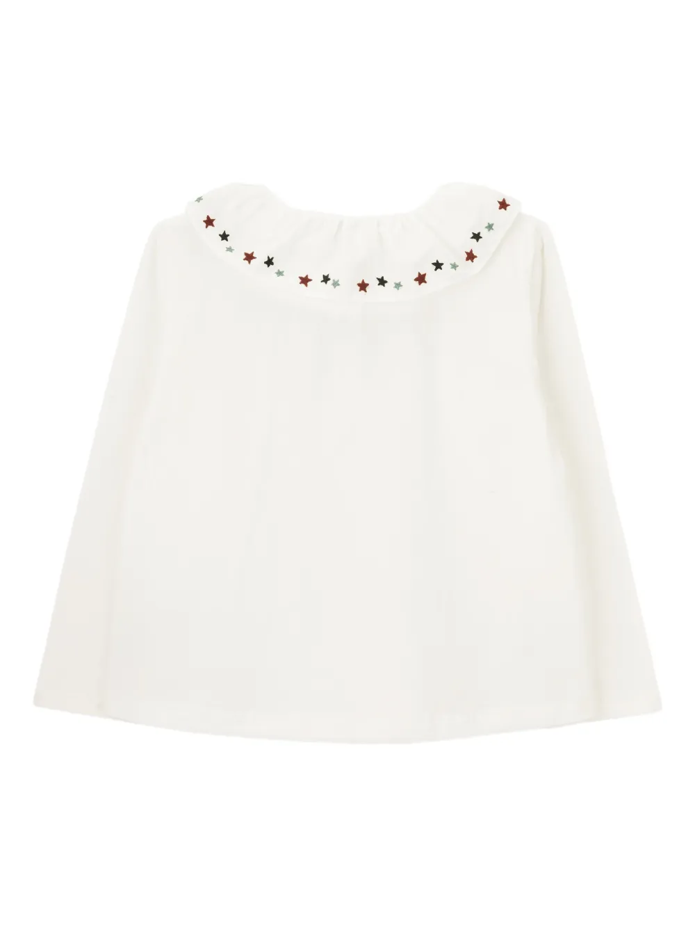 Knot Top Kathryn con ricamo a stelle e colletto arricciato - Bianco