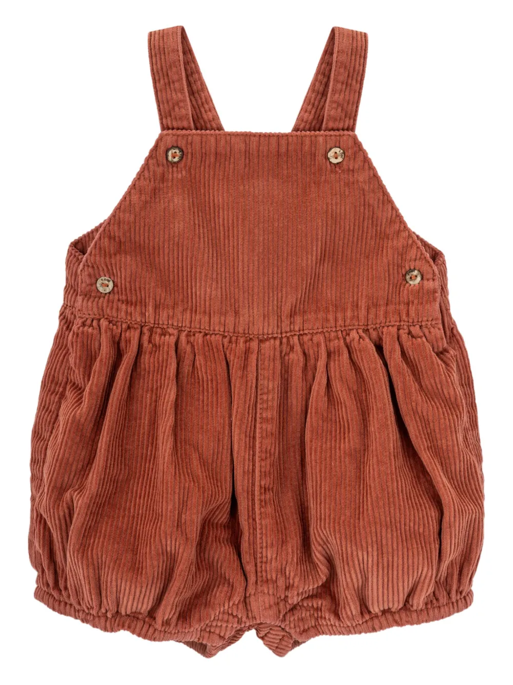 Knot Button-fastening Corduroy Romper In Brown