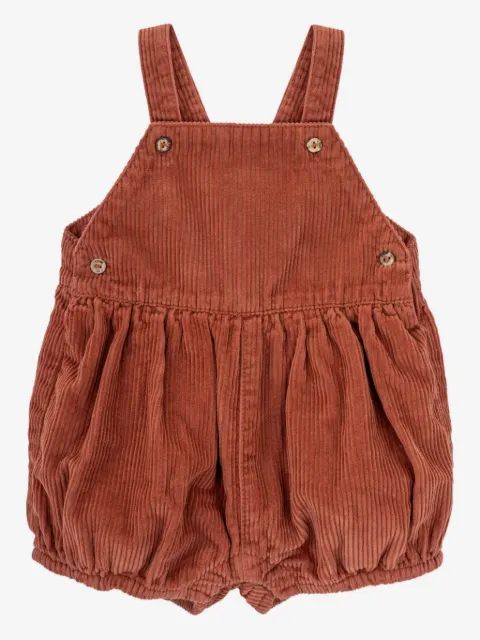 Knot button-fastening corduroy romper