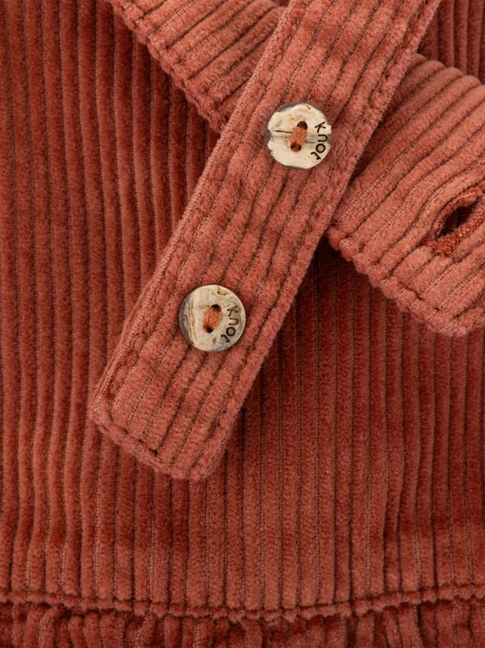 Knot Button-fastening Corduroy Romper In Brown