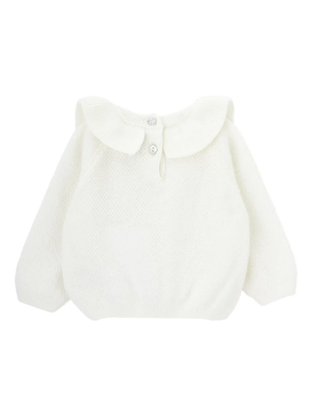 Knot Milkie Fluff Ruffled-collar Sweater In White
