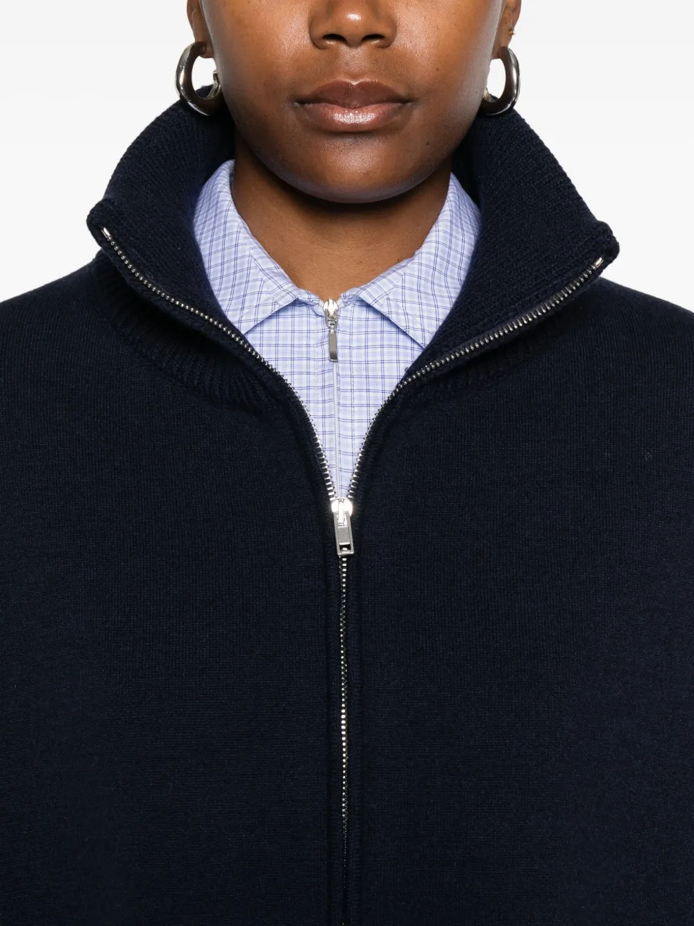 Anne Claire High-neck Zip-front Jacket In Blue