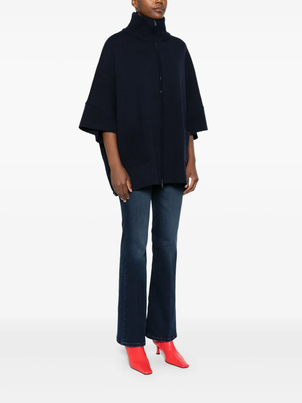Anne Claire High-neck Zip-front Jacket In Blue