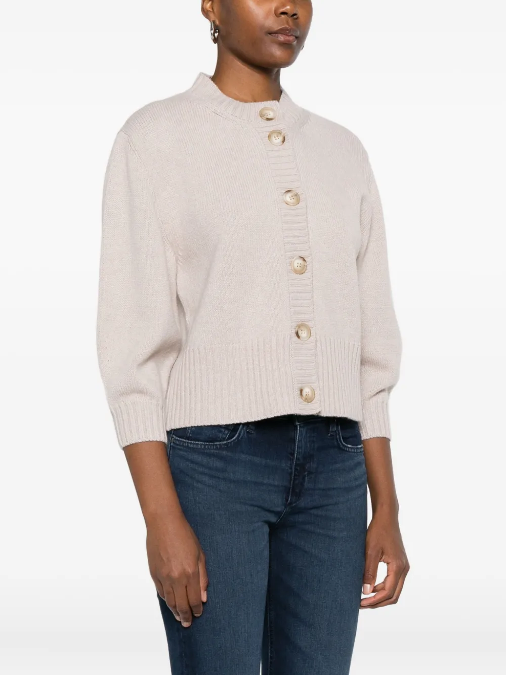 Anne Claire Crew-neck Cardigan In Neutral