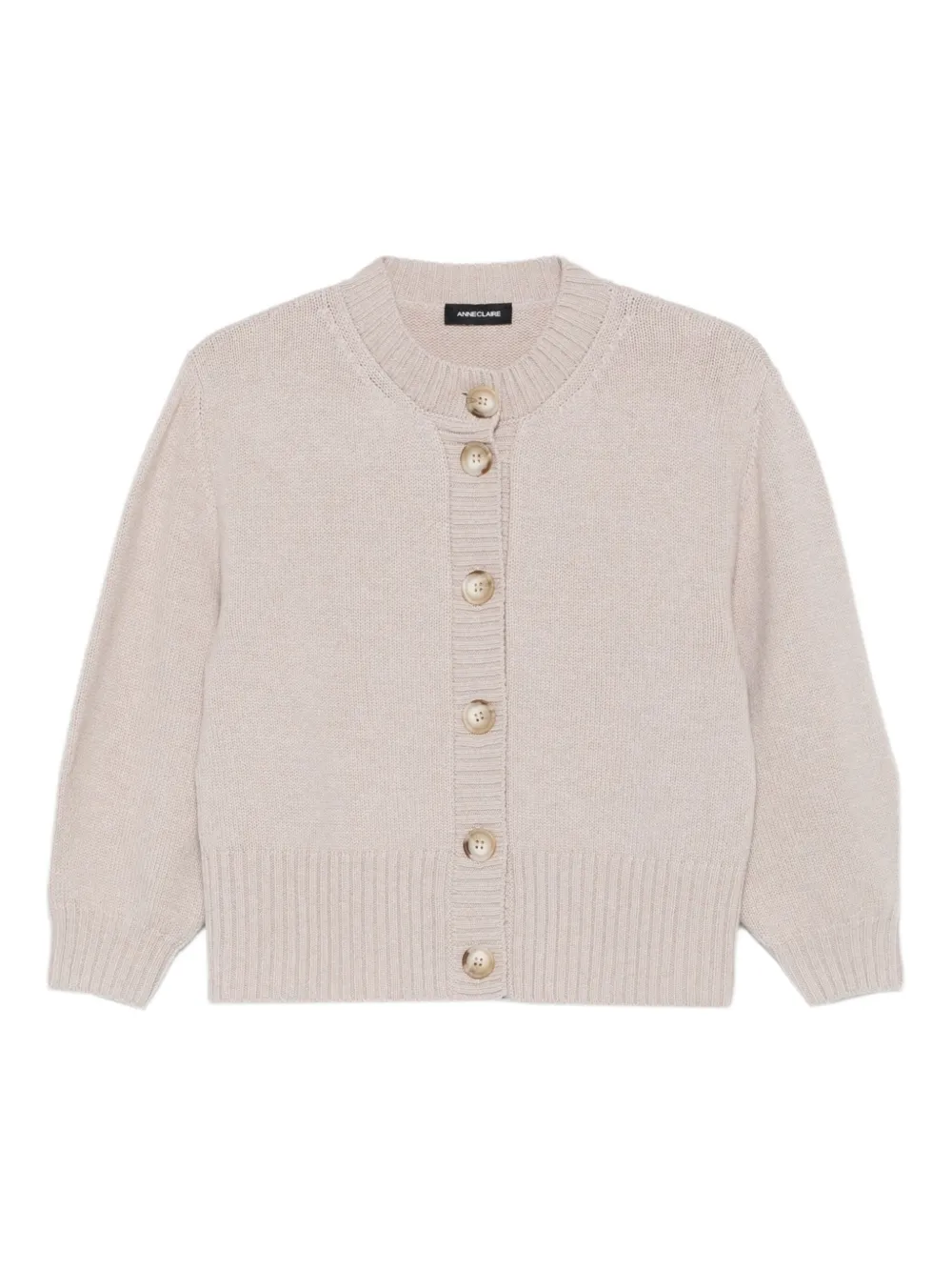 Anne Claire Crew-neck Cardigan In Neutral
