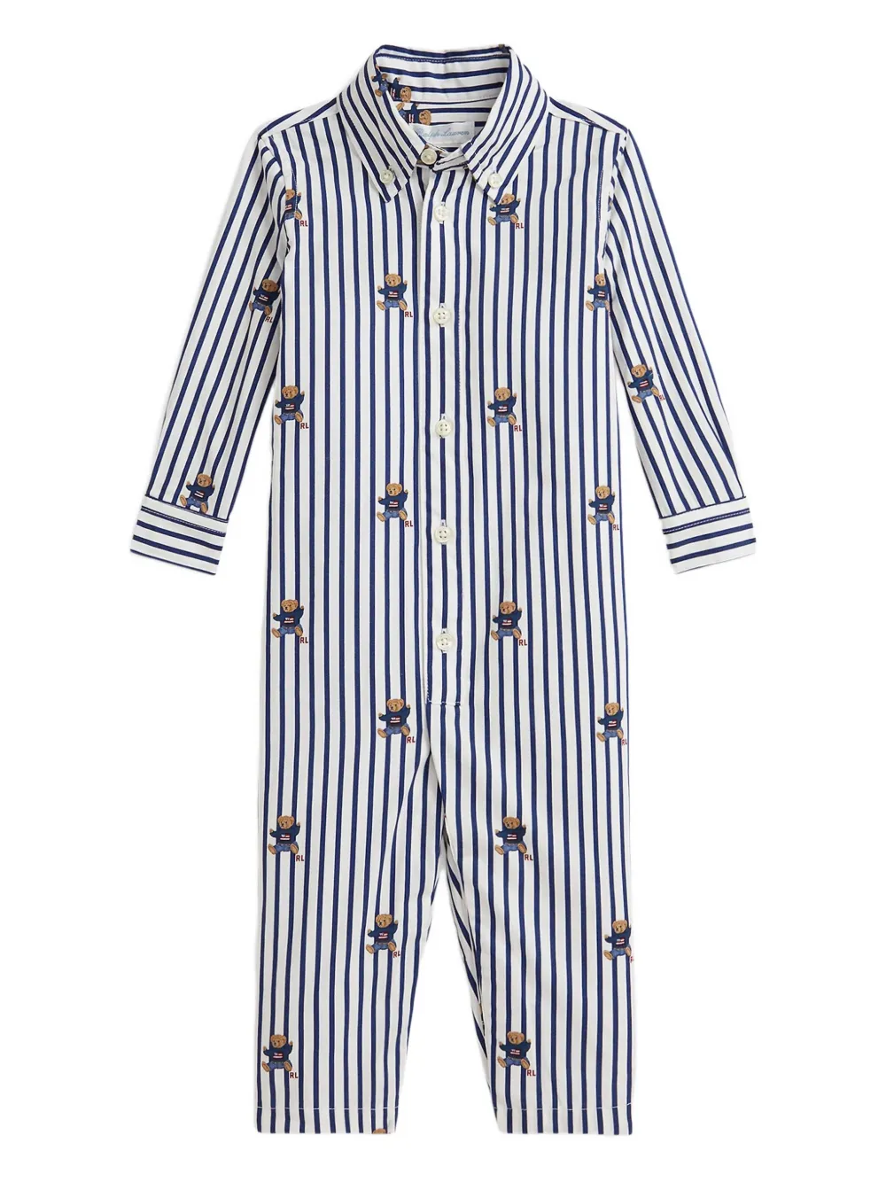 POLO RALPH LAUREN KIDS bear-print striped romper | White | Image 1