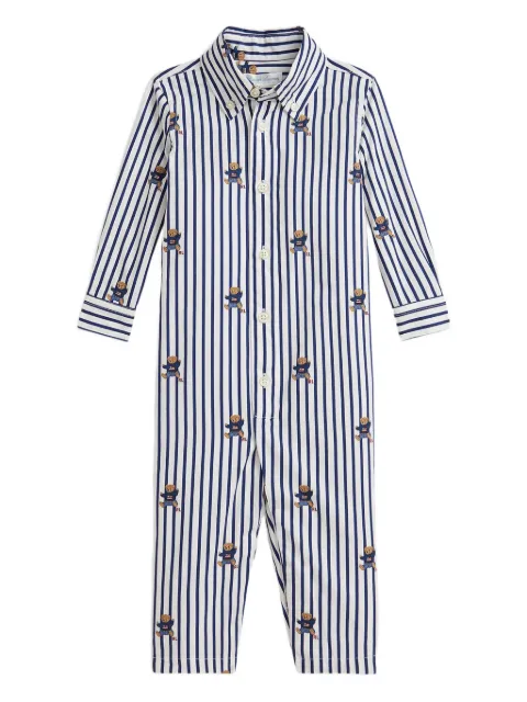 POLO RALPH LAUREN KIDS bear-print striped romper 