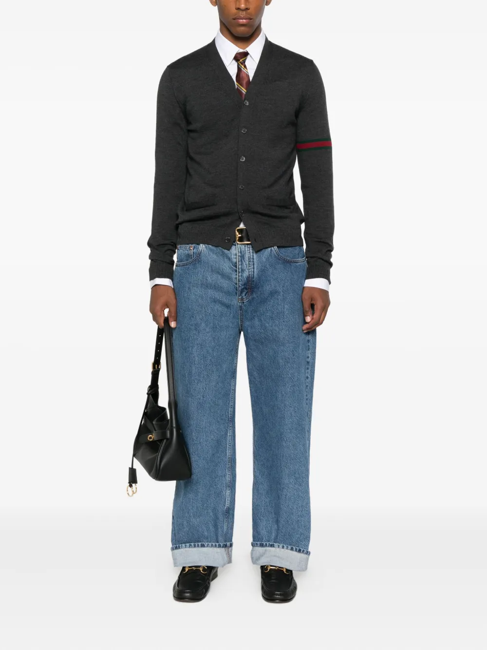 Gucci Striped-sleeve V-neck Cardigan In Multi