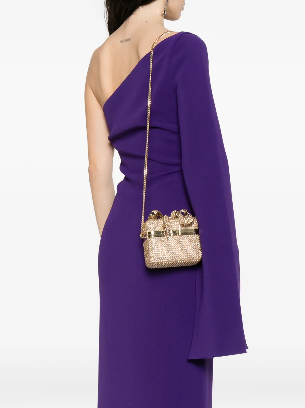 Self-Portrait crystal-embellished bow-detail mini bag Geel