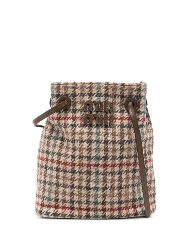 Miu Miu Checked logo-appliqué Cross Body Bag | Brown | FARFETCH UK