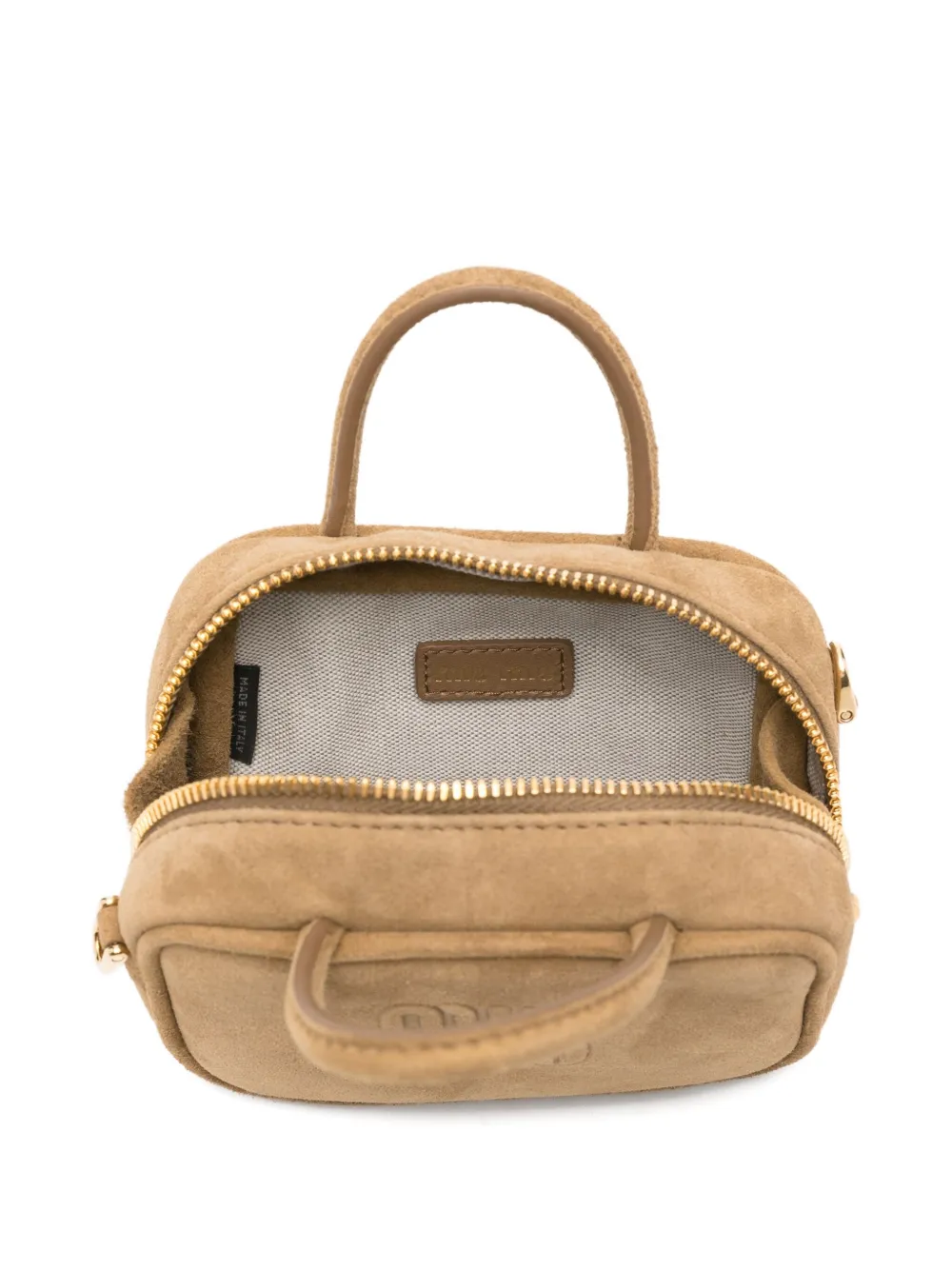 Miu Suède mini-tas met logo-reliëf Bruin