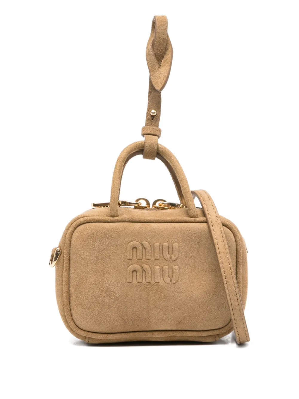 Miu Miu miniväska i mocka med präglad logotyp | brun | Image 1